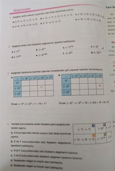 Alıştırmalar Tai 1 Aşağıda verilen tekrarlı çarpımları üslü ifade