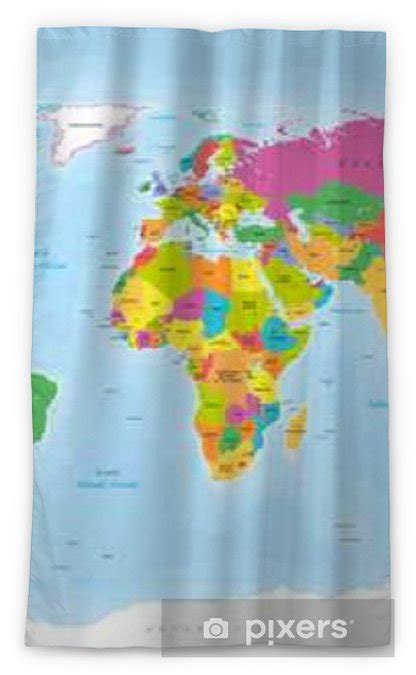 Sheer Window Curtain World Map Vector Englishus Labels Pixersus