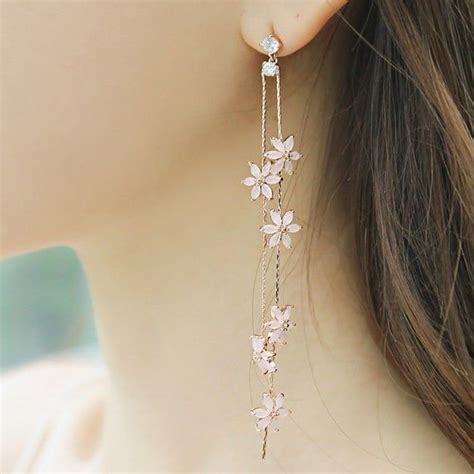 Pink Floral Earrings Flower Drop Earrings Flower Tassel Etsy In 2021