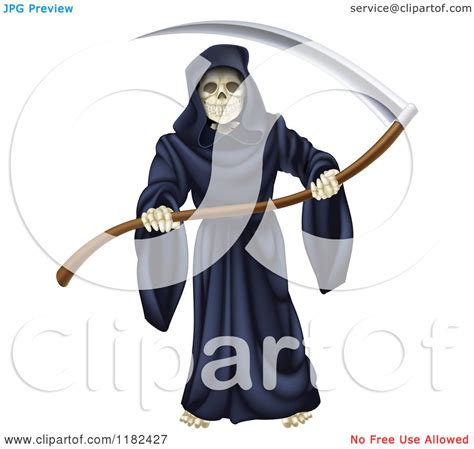 Clipart Of A Grim Reaper Holding A Sharp Scythe Royalty Free Vector