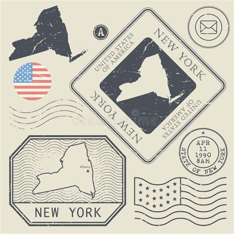 Retro Vintage Postage Stamps Set New York United States Stock Vector