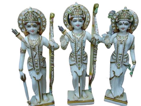 Painted Hindu White Marble Ram Darbar Statue For Temple Size Inch