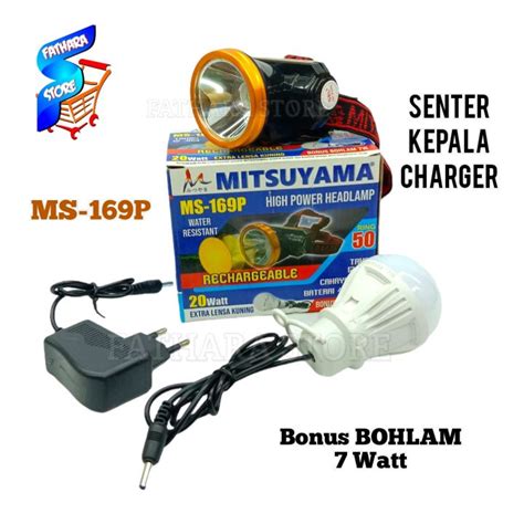 Senter Kepala Rechargeable MITSUYAMA MS 169P Cahaya Putih Tahan 12 Jam