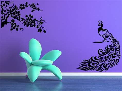 Peacock And Blossoming Branch Lot Of 2 Vinyl Wall Art De Decals Stickers And Vinyl Art