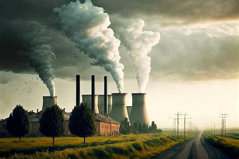 Schornsteine Der Fabrik Steigen Rauch In Den Himmel Ber Der Landschaft