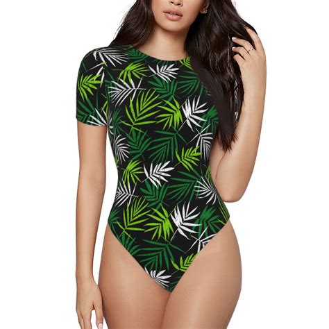 Easygdp Tropical Leaves1 Womens One Piece Swimsuit Slim Fit Crew Neck