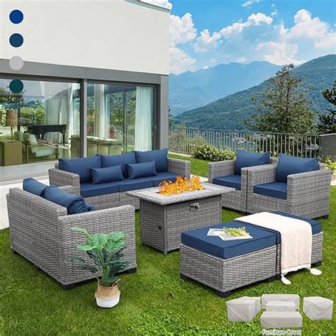 Amazon Rattaner Patio Furniture Set With 45 Inch Fire Pit 7 Piece