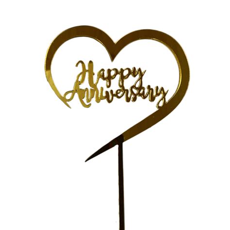 Kitchen Domain Happy Anniversary Acrylic Cake Topper Gold 15cm