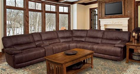 Pegasus 6 Piece Power Reclining Sectional In Dark Kahlua Fabric By