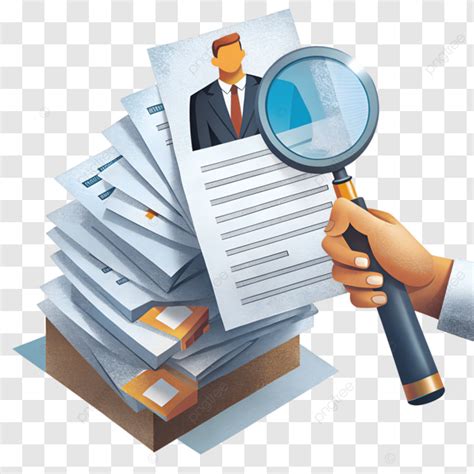 Magnifying Glass On A Stack Of Documents With Businessmans Picture Top