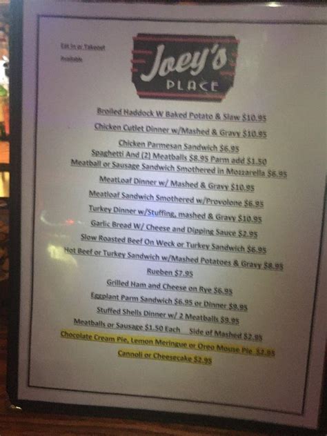 Menu At Joeys Place Pub And Bar Tonawanda