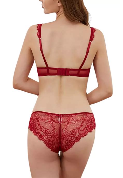 ZITIQUE French Exquisite Lace Lingerie Set Bra And Panty Wine 2023