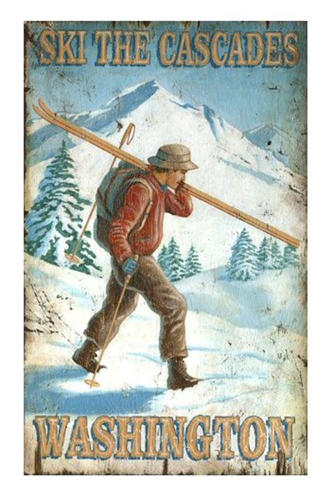 Customizable Cross Country Ski The Cascades Vintage Style Wooden Sign Personalized Retro Wood Sign