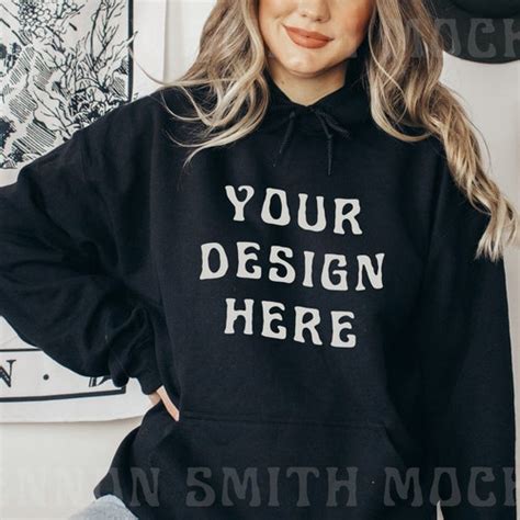 Gildan 18500 Black Mockup Black Hoodie Mockup Model Mockup Etsy