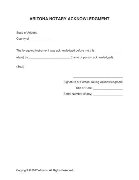 Free Arizona Notary Acknowledgment Form Word Pdf Eforms Free