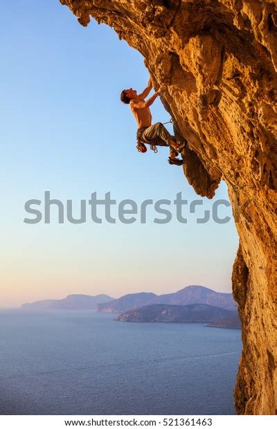 Rock Climber On Overhanging Cliff Kalymnos Stock Photo Edit Now 521361463