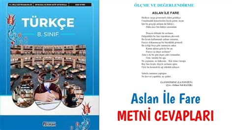 8 Sınıf Türkçe 1 Tema Ölçme ve Değerlendirme 8 Sınıf Aslan İle