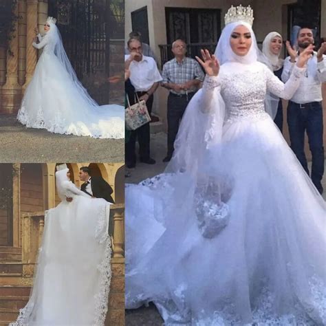 Luxurious Saudi Arabic Ball Gown Muslim Wedding Dresses Appliques