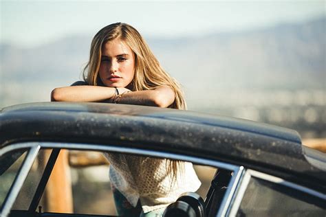 Model Blonde Car Glasses Sitting Vehicle Women With Cars