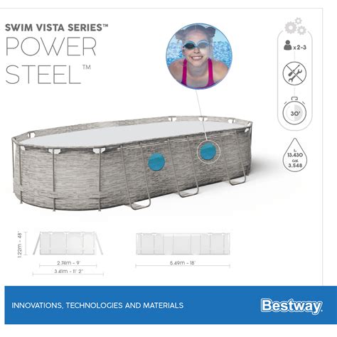 Bestway 56716 Power Steel Pool Swim Vista Oval Set Steinwand-Optik ...