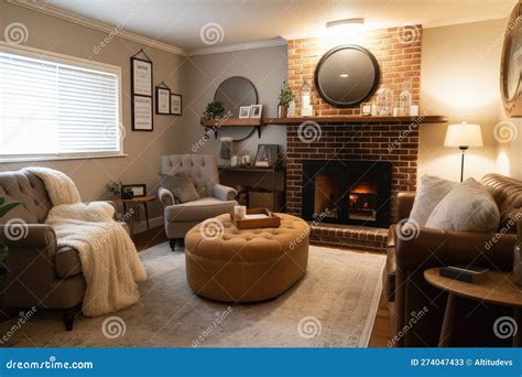 Cozy Living Room with Fireplace, Throw Blanket and Good Book Stock ...