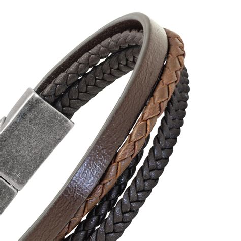 Bracelet Homme Rochet Acier Et Cuir Marron Liens Arizona B L