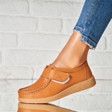 Mocasini Dama Piele Naturala Camel Genesi Reverse Ro