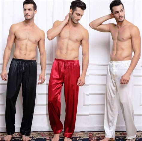 Mens Silk Satin Pajamas Pyjamas Pants Lounge Pants Sleep Bottoms Free