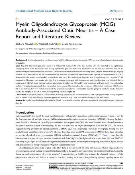 Pdf Myelin Oligodendrocyte Glycoprotein Mog Antibody Associated Optic Neuritis A Case