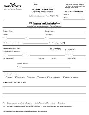 Fillable Online Gov Ns Bpe Contractor Permit Application Form Gov Ns