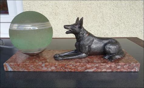 Ancienne Lampe De Chevet Chien Gerger Allemand Art Deco Regule Socle En