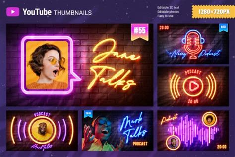 Neon Podcast YouTube Thumbnails Graphic By Sko4 Creative Fabrica