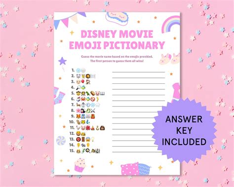 Disney Movie Emoji Pictionary Printable Party Games Etsy