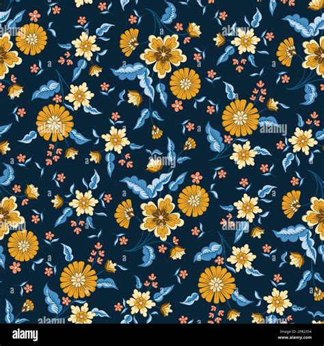 Indian Chintz Jacobean Flowers Vector Seamless Pattern Stock Vector