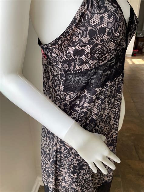 Vintage Lingerie Slip Dress Y2K Slip Lace Printed Bla Gem