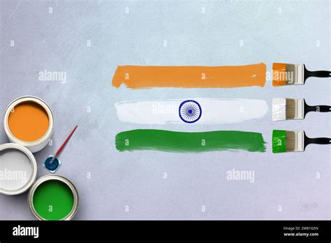 Creative Concept Of Indian Tricolor Flag Created Using Paint Brush And