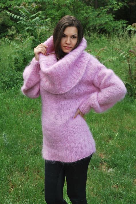 Fuzzy Soft Cowl Neck 2 Mohair Sweater Ladies Turtleneck Sweaters