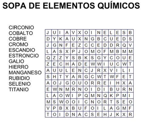 Sopa De Letras De Elementos Qu Micos Para Imprimir Pasatiempos Para