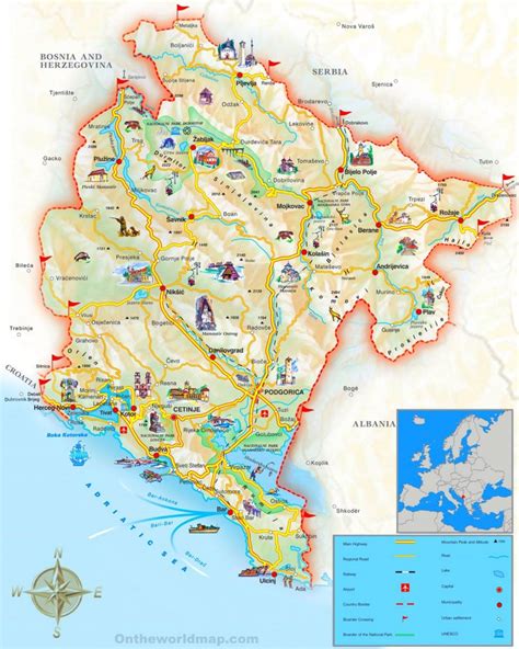 Montenegro sightseeing map - Ontheworldmap.com