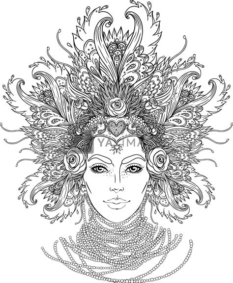 Tribal Fusion Boho Goddess Beautiful Divine Diva Girl With Ornate Crown Kokoshnik Inspired