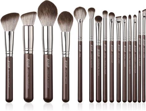 Jessup Makeup Brushes Set 15pcs Brown Make Up Brushes Set Professional Premium