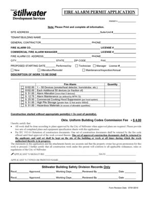 Fillable Online Files Stillwater FIRE ALARM PERMIT APPLICATION 070110