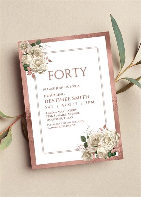 Editable Rose Gold Floral Invitation Rose Gold and Cream - Etsy