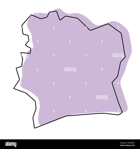 Ivory Coast Country Simplified Map Violet Silhouette With Thin Black