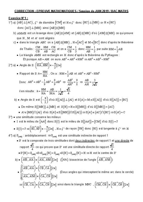 Epreuve mathématiques bac math 2019 corrigé Idaraty