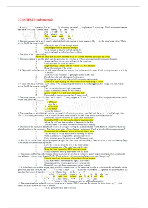 Hesi Fundamentals Exam 2021 Latest 12 Versions Hesi Fundamentals