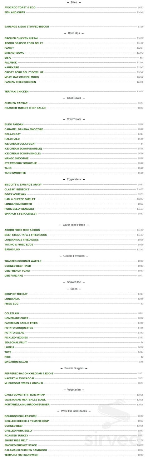 West Hill Deli menu in Auburn, Washington, USA