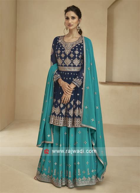 Blue Georgette Resham Embroidered Readymade Lehenga Choli