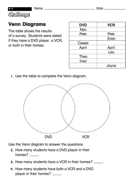 Venn Diagrams Diagram Worksheet With Answers Printable Pdf Download