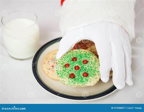 Santas Hand Reaching For Christmas Cookie Stock Image Image Of Event